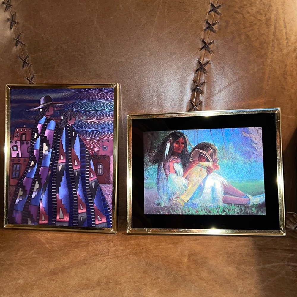 Two Indigenous People 3D Foil Prints Late 90’s Early 2000’s In Metal Gold Frames